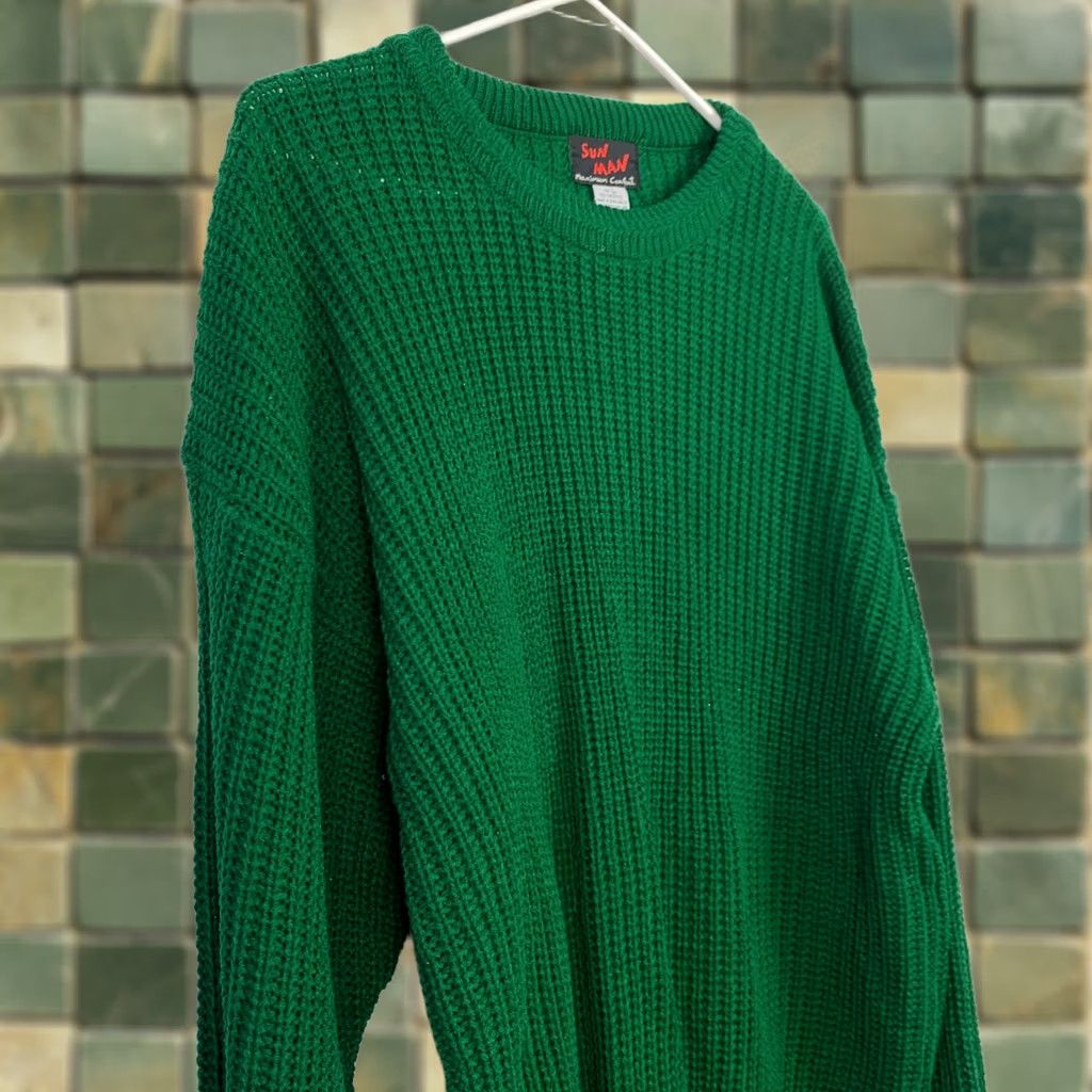 Vintage VINTAGE Sun Man Chunky Knit Green Sweater Mens Large 70s Indie Sleaze Size US L / EU 52-54 / 3 - 1 Thumbnail