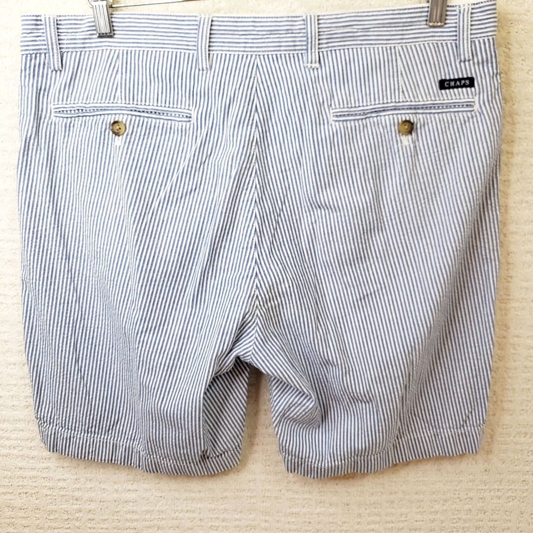 Chaps Chaps Shorts Mens 36 Blue White Pinstripe Seersucker Flat Front Chino Casual Everyday Pocket Regular Midi (9 in inseam) Machine Washable Vintage No Size US 36 / EU 52 - 6 Thumbnail