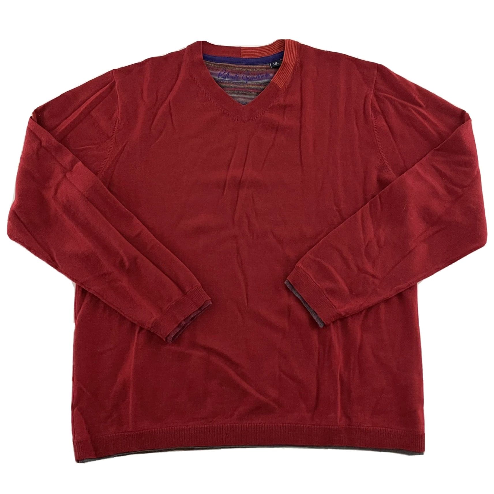 Robert Graham Robert Graham V-Neck Pullover Sweater Long Sleeve Men's L Wool Red Size US L / EU 52-54 / 3 - 2 Thumbnail