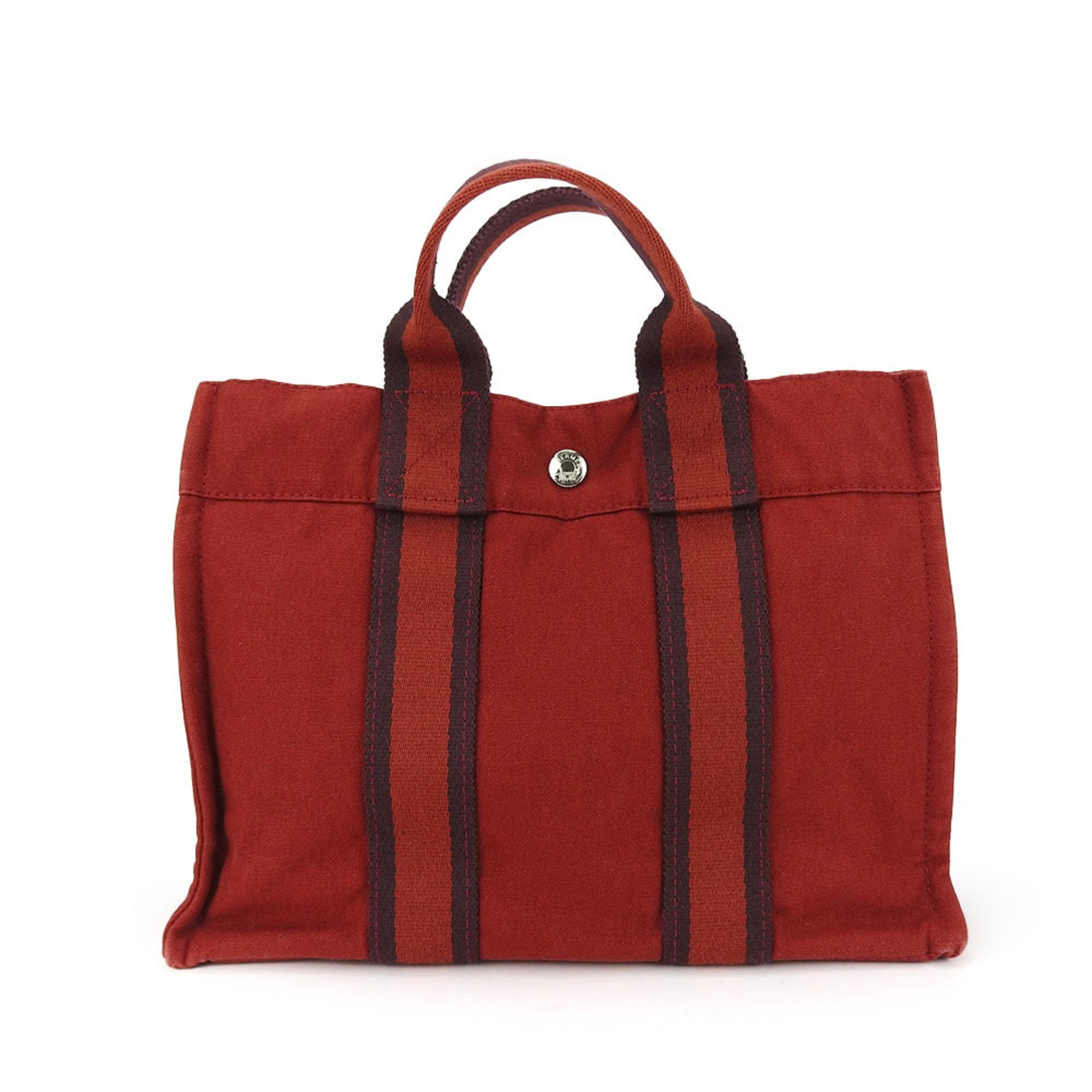 image of Hermes Handbag Foult Pm Canvas Red Tote Bicolor Women's Men's Hermes in Red Color