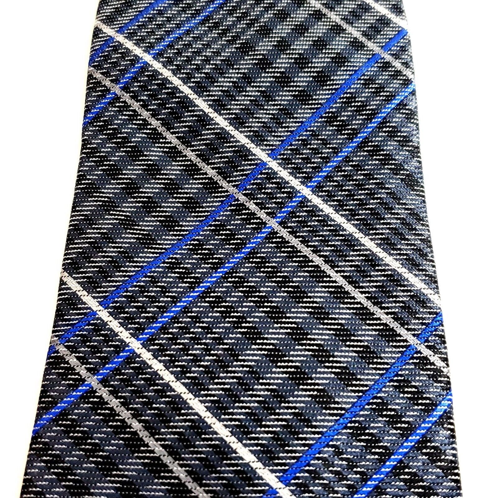 Pronto Uomo Pronto Uomo Gray Blue Plaid Woven Silk Tie Size ONE SIZE - 2 Thumbnail