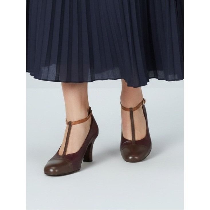 Bruno Magli Vintage Bruno Magli T-Strap Brown Two-Tone Women's Heels Size US 6.5 / IT 36.5 - 1 Thumbnail
