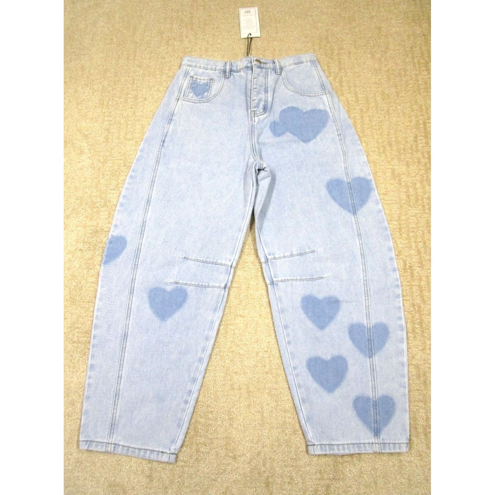 Vintage Sage Fig Jeans Women 30 High Rise Barrel Button Fly Hearts Light Wash NWT Jeans Size 32" / US 10 / IT 46 - 2 Thumbnail