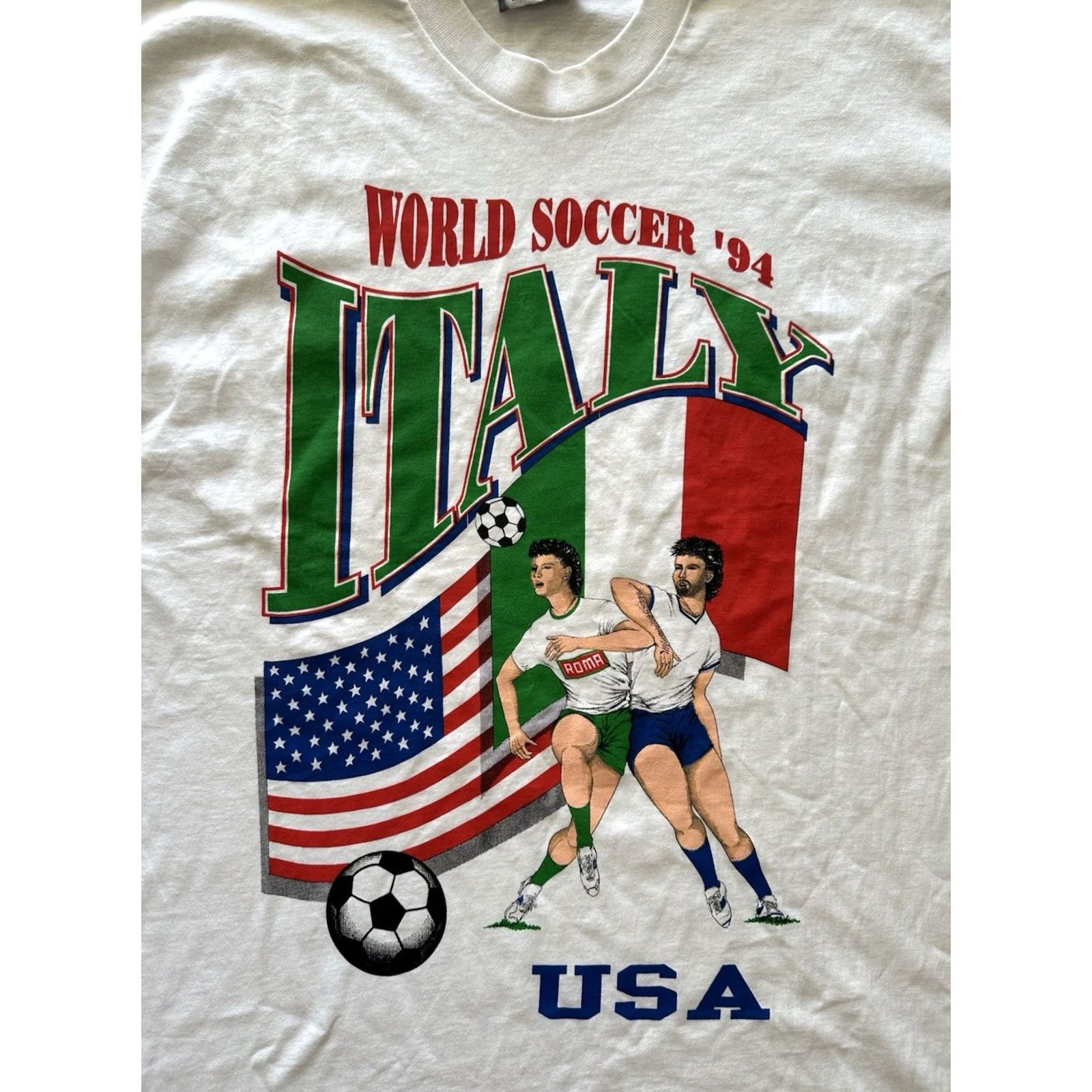Lee VINTAGE 1994 World Cup Italy Italia T-Shirt Mens XL White Lee Graphic Tee 90s NWOT Deadstock Mens Size US XL / EU 56 / 4 - 2 Thumbnail
