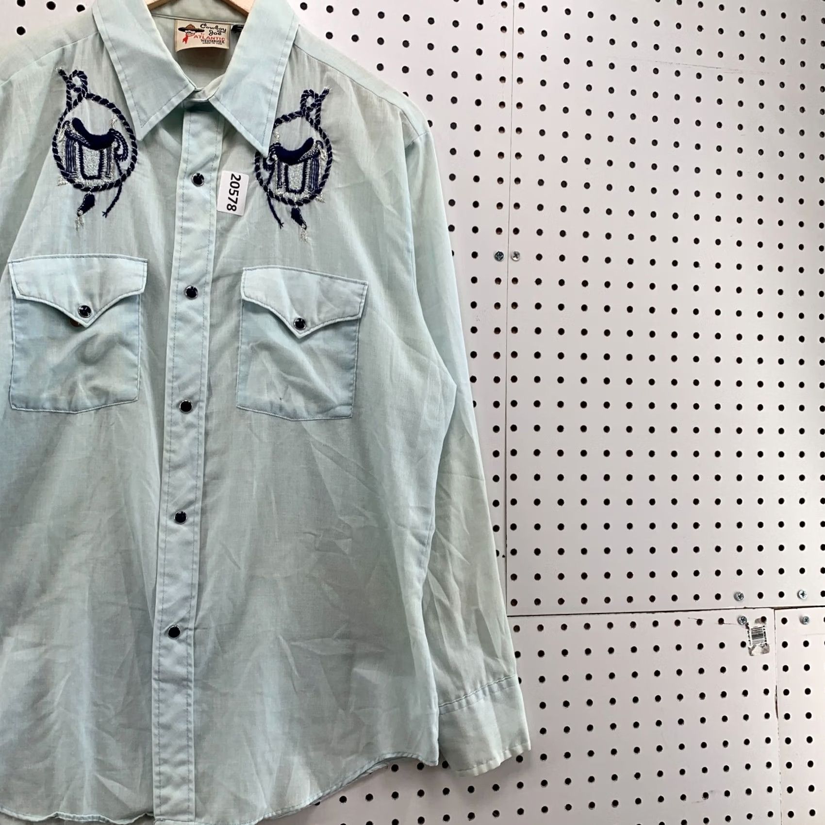 Vintage VINTAGE Cowboy Joe By Atlantic Mens Shirt Long Sleeve Pearl Snap Blue Large 23x30 Long Sleeve Pearl Snap Cowboy Western Mens Regular Shirt Blue 23x30 Size US L / EU 52-54 / 3 - 4 Thumbnail