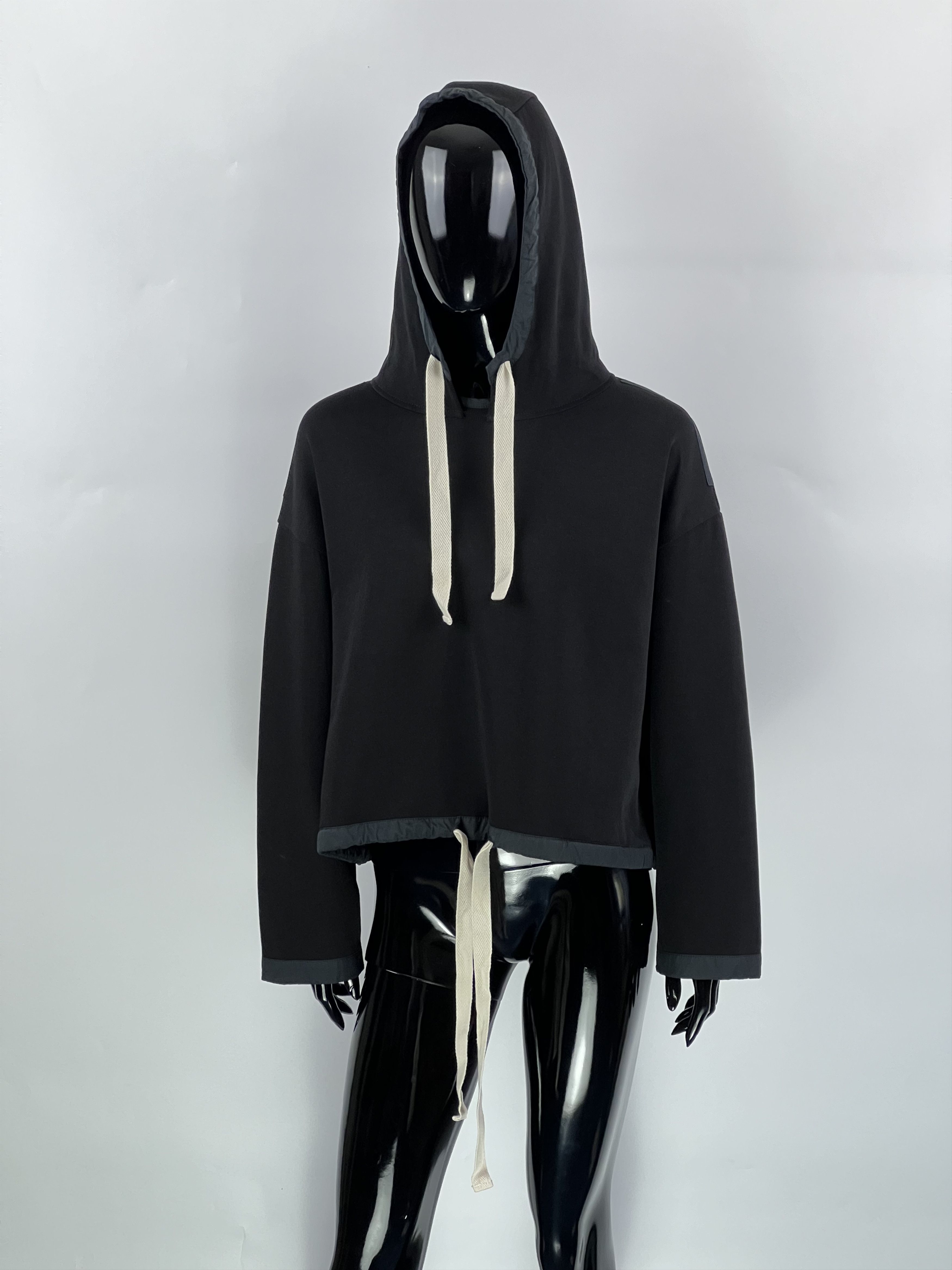 Jil Sander Black Cotton Cropped Hoodie Oversized