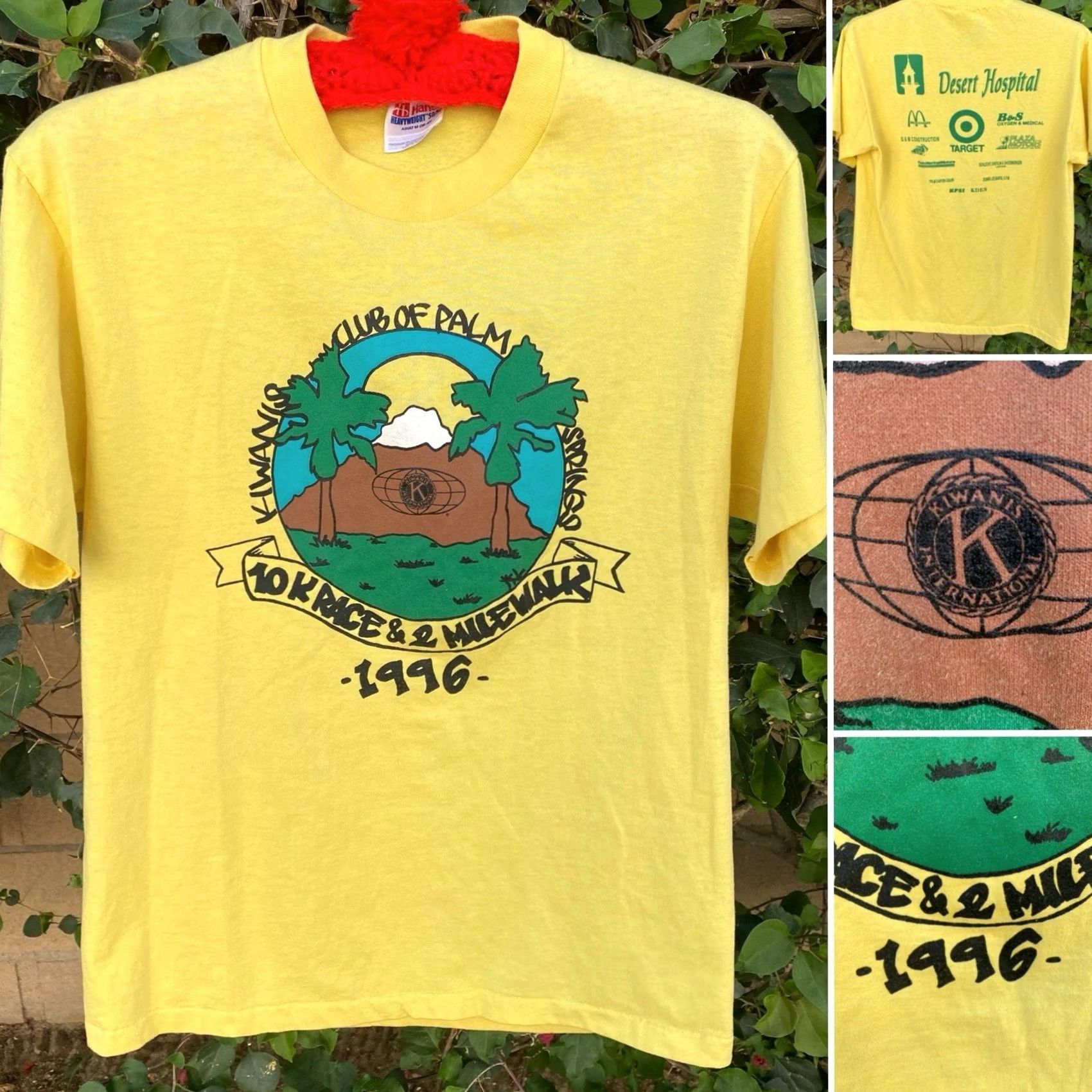 Hanes VINTAGE Hanes 10K Race T Shirt Kiwanis Club Palm Springs M Crew Neck Short Sleeve Yellow 1996 50/50 Graphic Print Mens Size US M / EU 48-50 / 2 - 2 Thumbnail