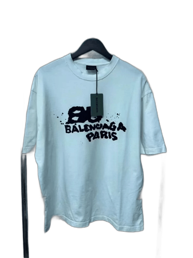 Balenciaga New White Graffiti Short Sleeve Shirt-yf