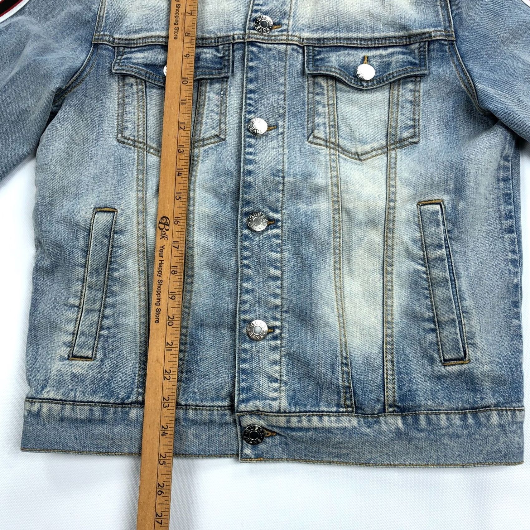 Guess VINTAGE GUESS Blue Denim Jacket Mens S Stretch Jeans Style Biker USA Classic 80s/90s? Size US 29 - 5 Thumbnail
