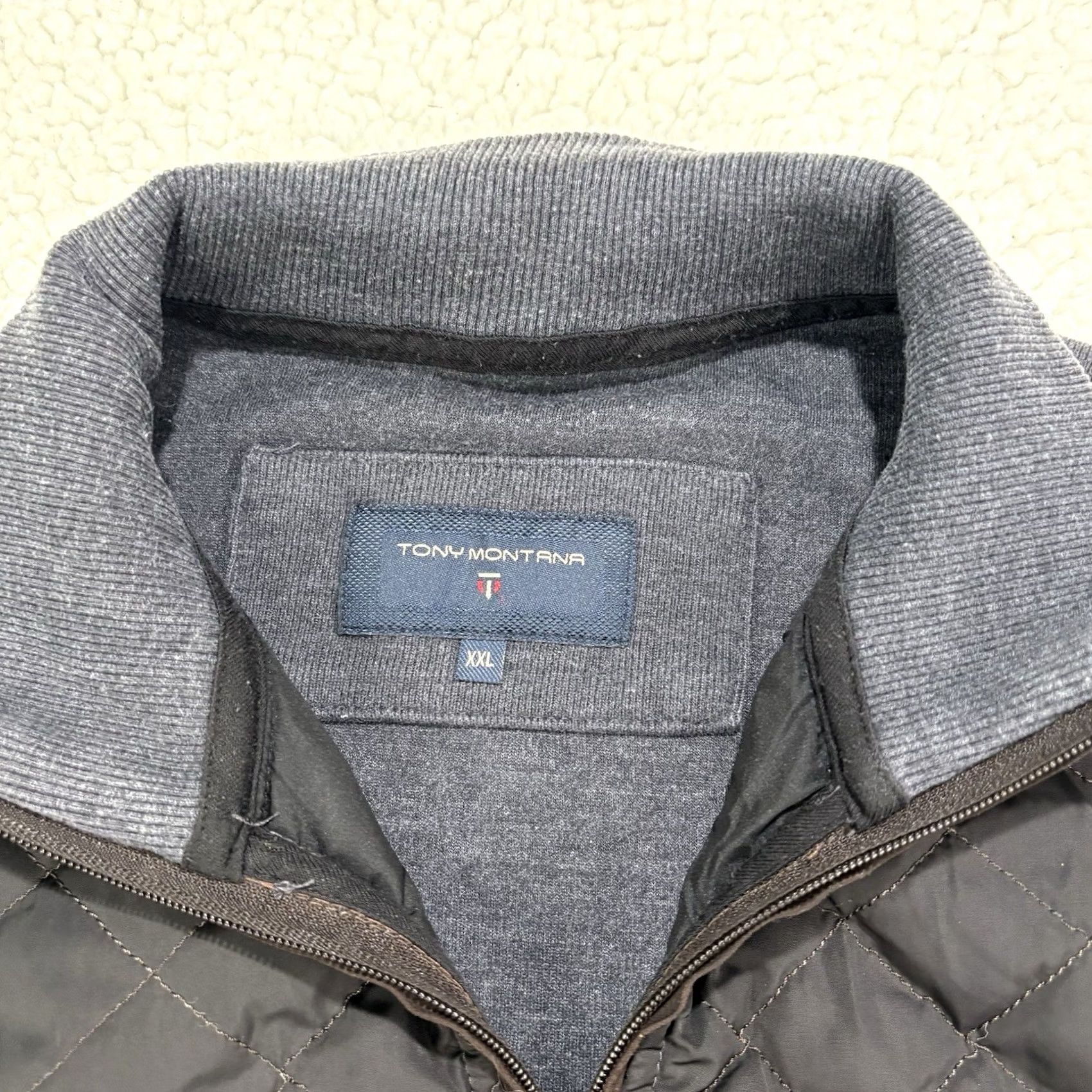Vintage Tony Montana Mens Quilted Lined Full Zip Sweatshirt Jacket 2XL Gray Cotton Blend Geometric Zipper Pockets Heavyweight Regular Size US XXL / EU 58 / 5 - 3 Thumbnail