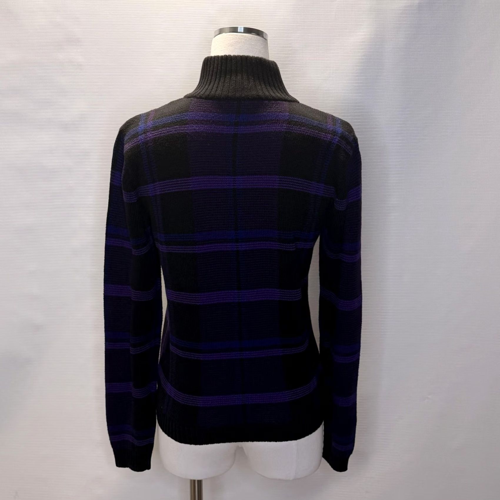 Ralph Lauren VINTAGE Lauren Ralph Lauren Sweater Womens Medium Purple Plaid 90s Half Zip Mock Neck Zipper Pullover Size M / US 6-8 / IT 42-44 - 3 Thumbnail
