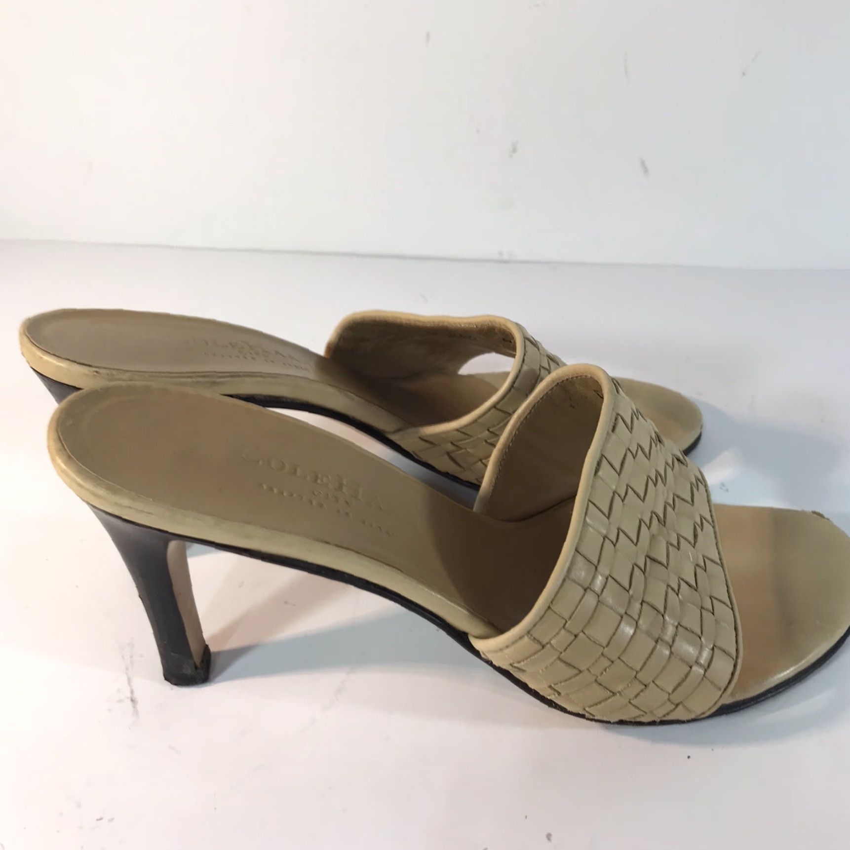 Cole Haan Cole Haan City Slides Beige Basket Weave Leather 3in Heel Womens Size 6.5B Size US 6.5 / IT 36.5 - 5 Thumbnail