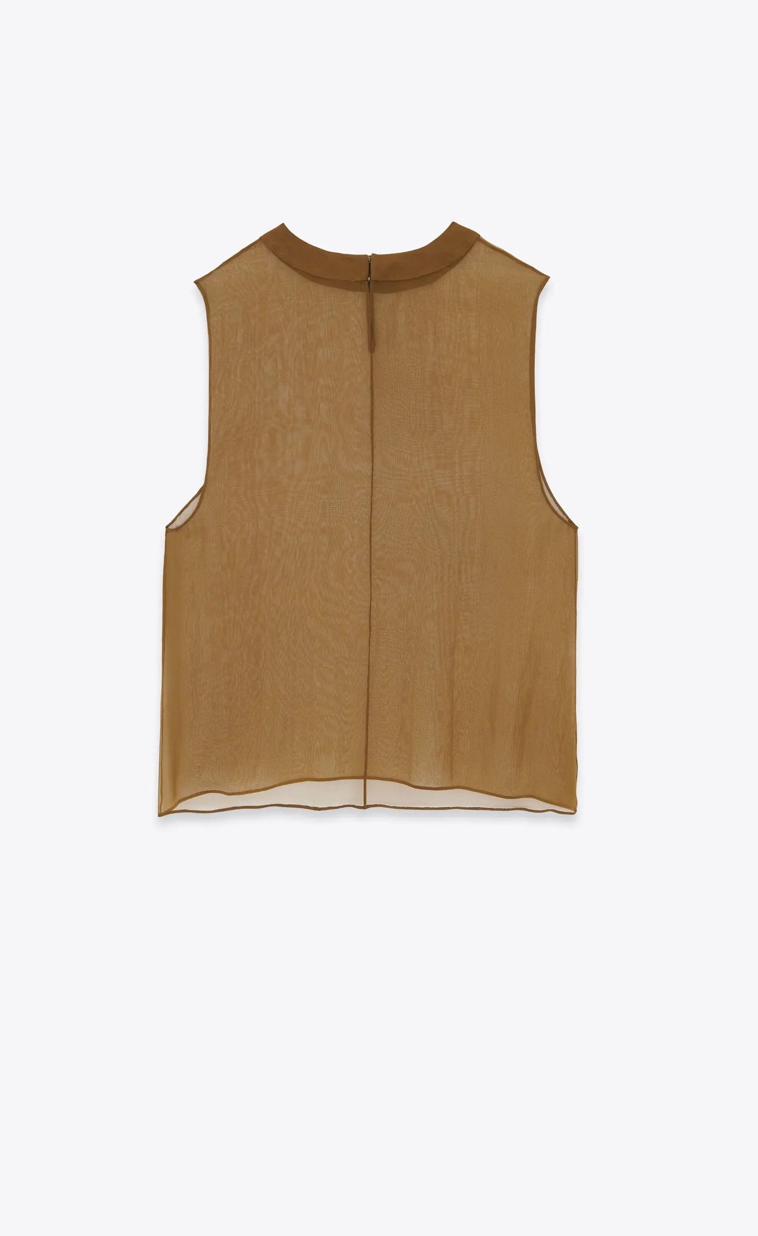 Saint Laurent Paris o1s1wg110125 766539 Sheer Tank Top in Silk Muslin in Brown Size M / US 6-8 / IT 42-44 - 3 Thumbnail