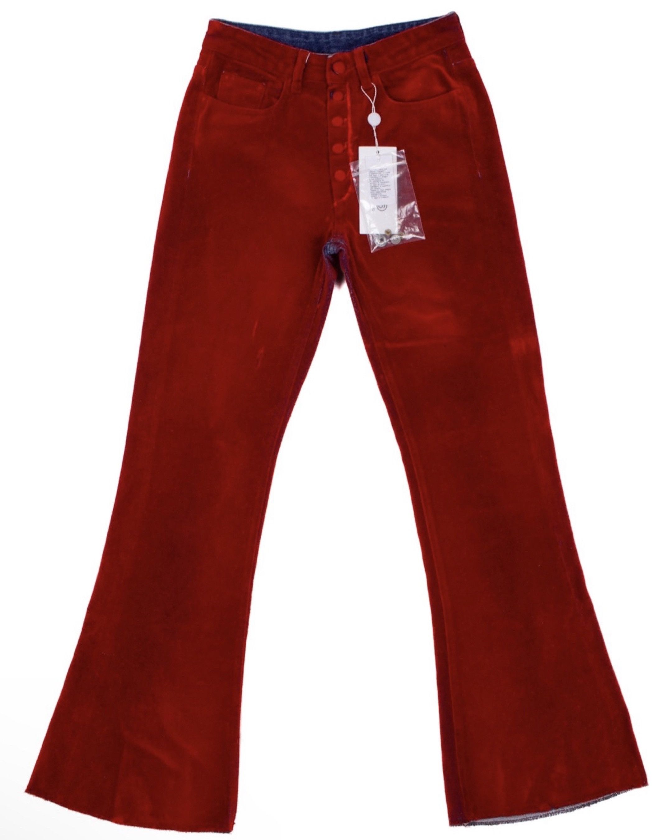 image of Maison Margiela Mm6 F/w 2018 Red Velvet Bonded Flare Jeans, Women's (Size 26)
