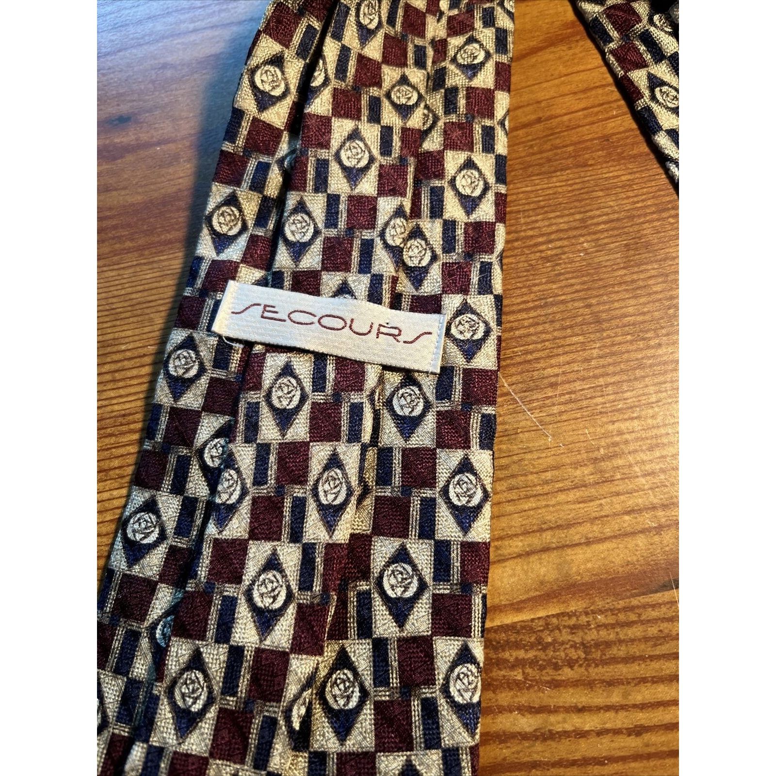 Other Secours Red Blue Silver Geometric Silk Designer Necktie Size ONE SIZE - 5 Thumbnail