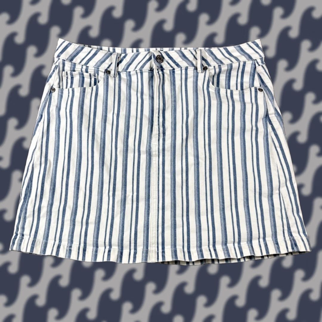 Loft LOFT Skirt Denim Striped Mini Short Pockets Button Size 10 Blue White Women Regular Womens Pre-owned Excellent Size 32" / US 10 / IT 46 - 1 Thumbnail