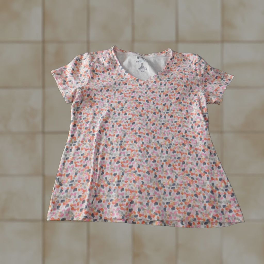 Croft & Barrow Croft & Barrow Womens Blouse PS Petites Pink V-Neck Floral Cotton Tee Size S / US 4 / IT 40 - 1 Thumbnail