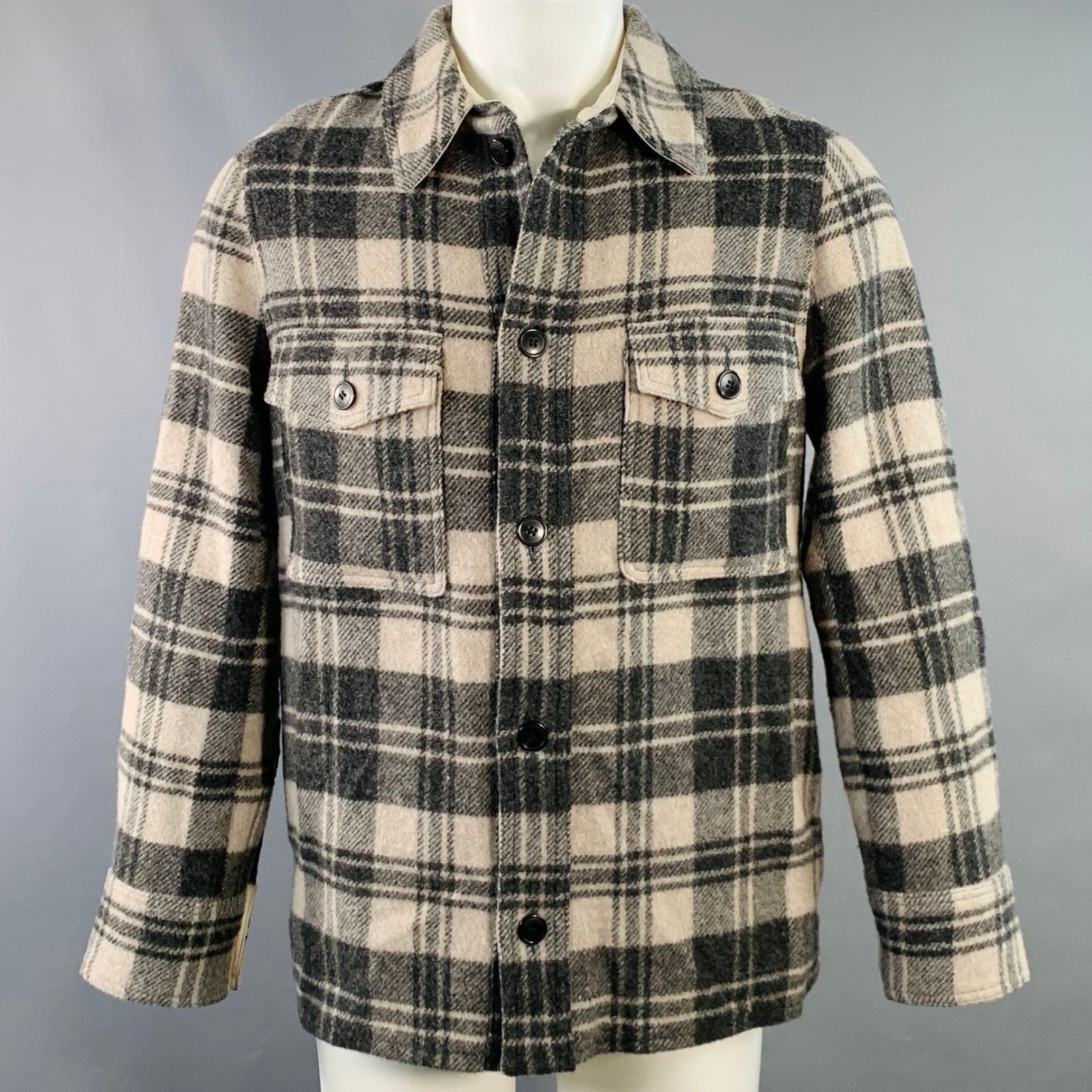 Isabel Marant Gervon Grey Beige Wool Oversized Long Sleeve Shirt Jacket Size US XS / EU 42 / 0 - 1 Thumbnail