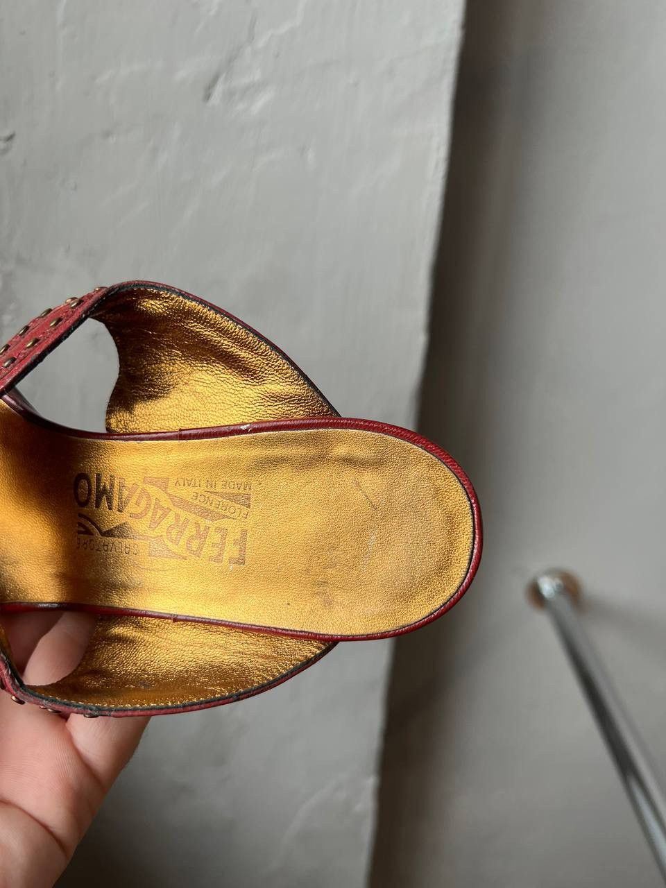 Salvatore Ferragamo SALVATORE FERRAGAMO RED GOLD LEATHER PATERN SLIDE SANDALS 38 Size US 8 / IT 38 - 20 Thumbnail