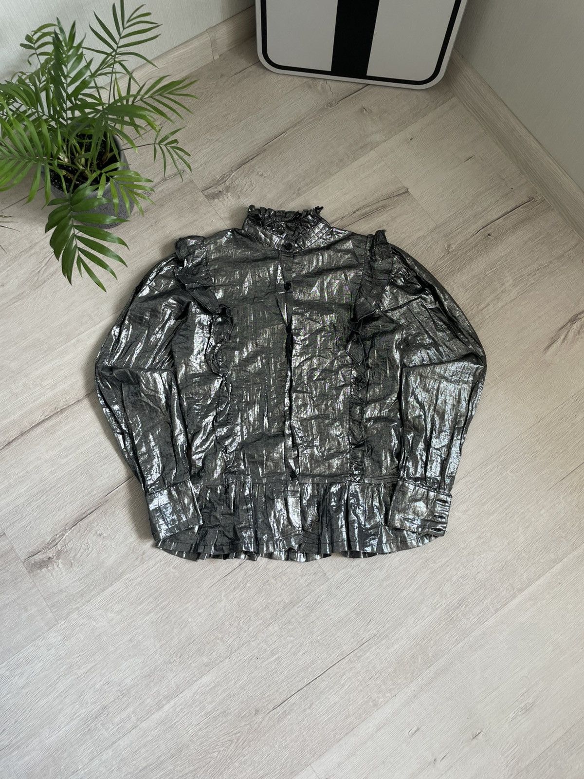 Baroque Mirror Blouse Black Metallic Ruffles Gucci Vibe Y2k