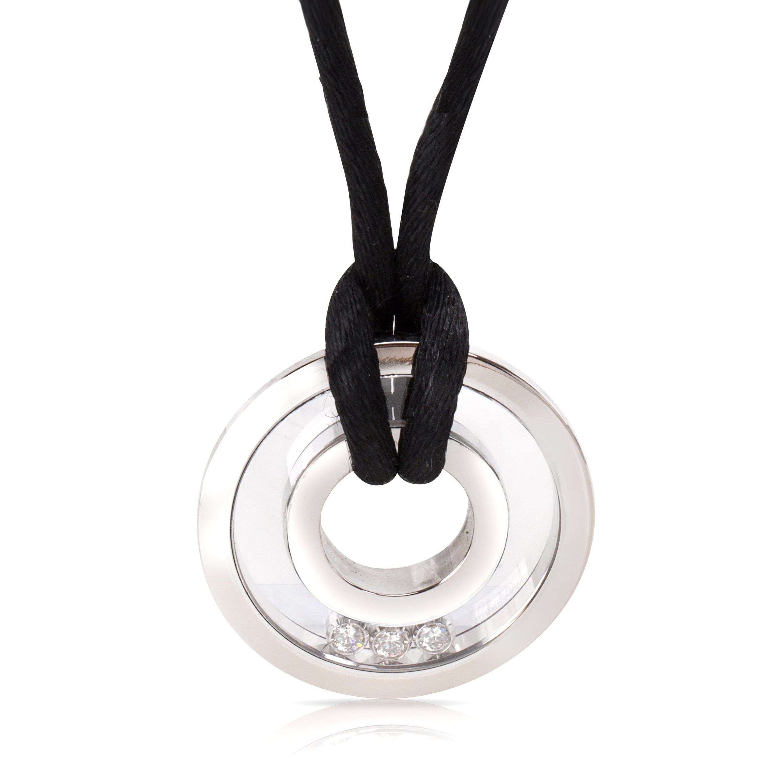 image of Chopard Happy Diamonds Circle Pendant With Cord In 18Kt White Gold, Women's