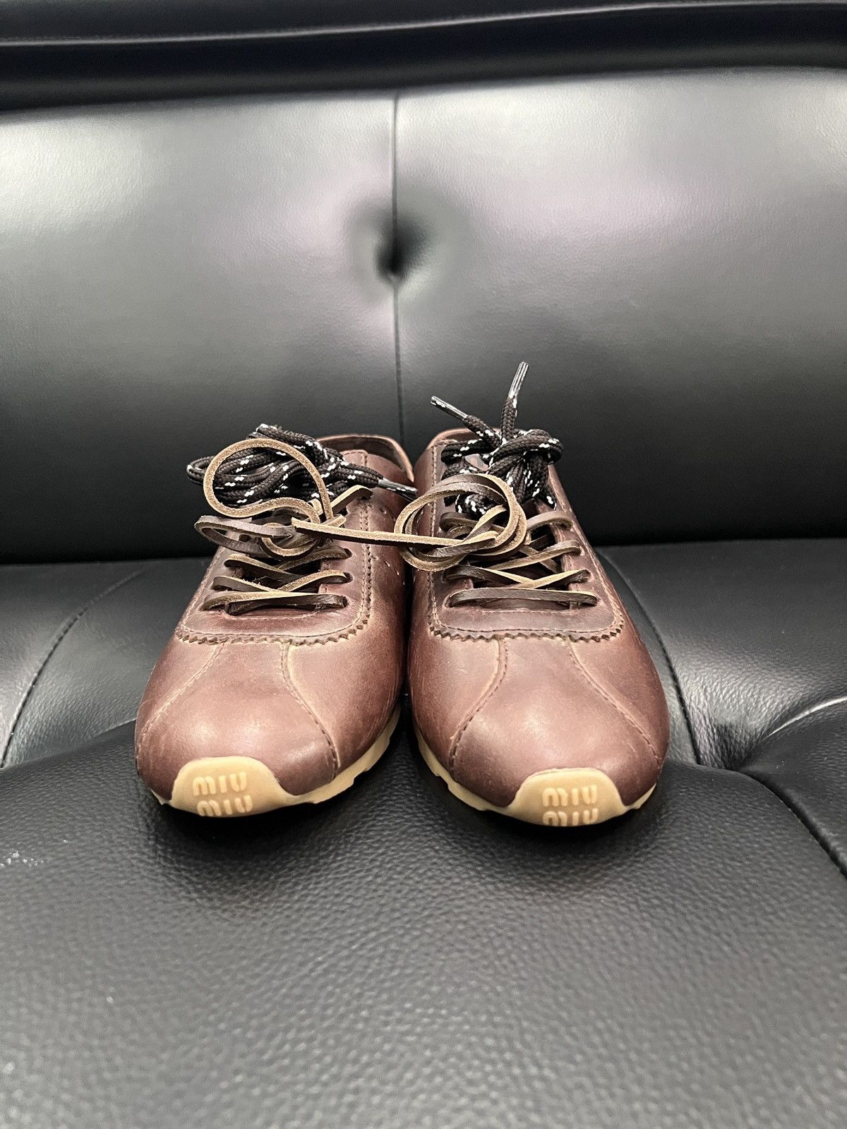 Miu Miu Miu Miu SS26 Plume Distressed Leather Sneakers Size US 6.5 / IT 36.5 - 8 Thumbnail