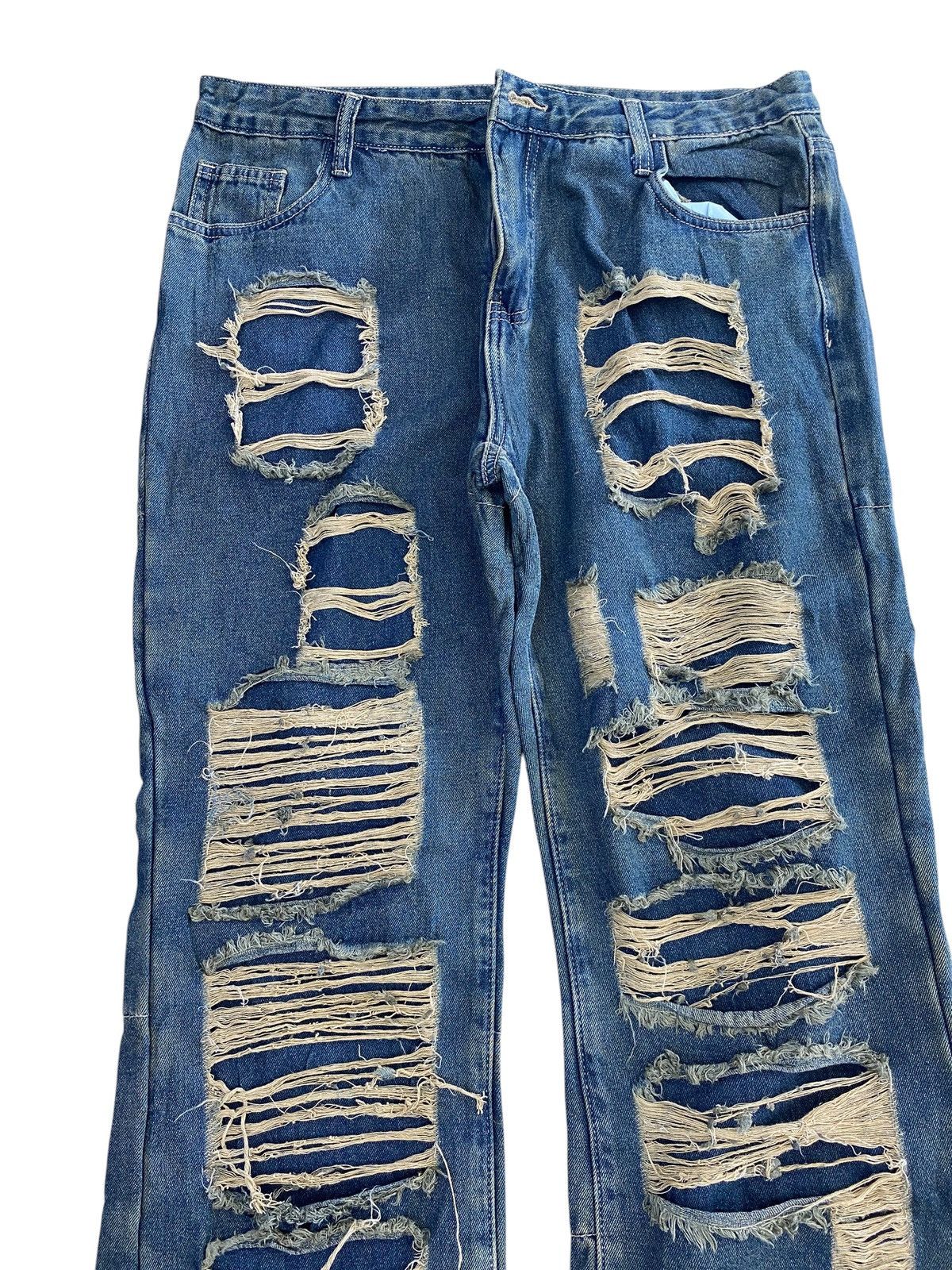 Japanese Brand Romwe Brand Heavy Ripped Vintage Wash Style Wide Leg Jeans Size US 34 / EU 50 - 2 Thumbnail