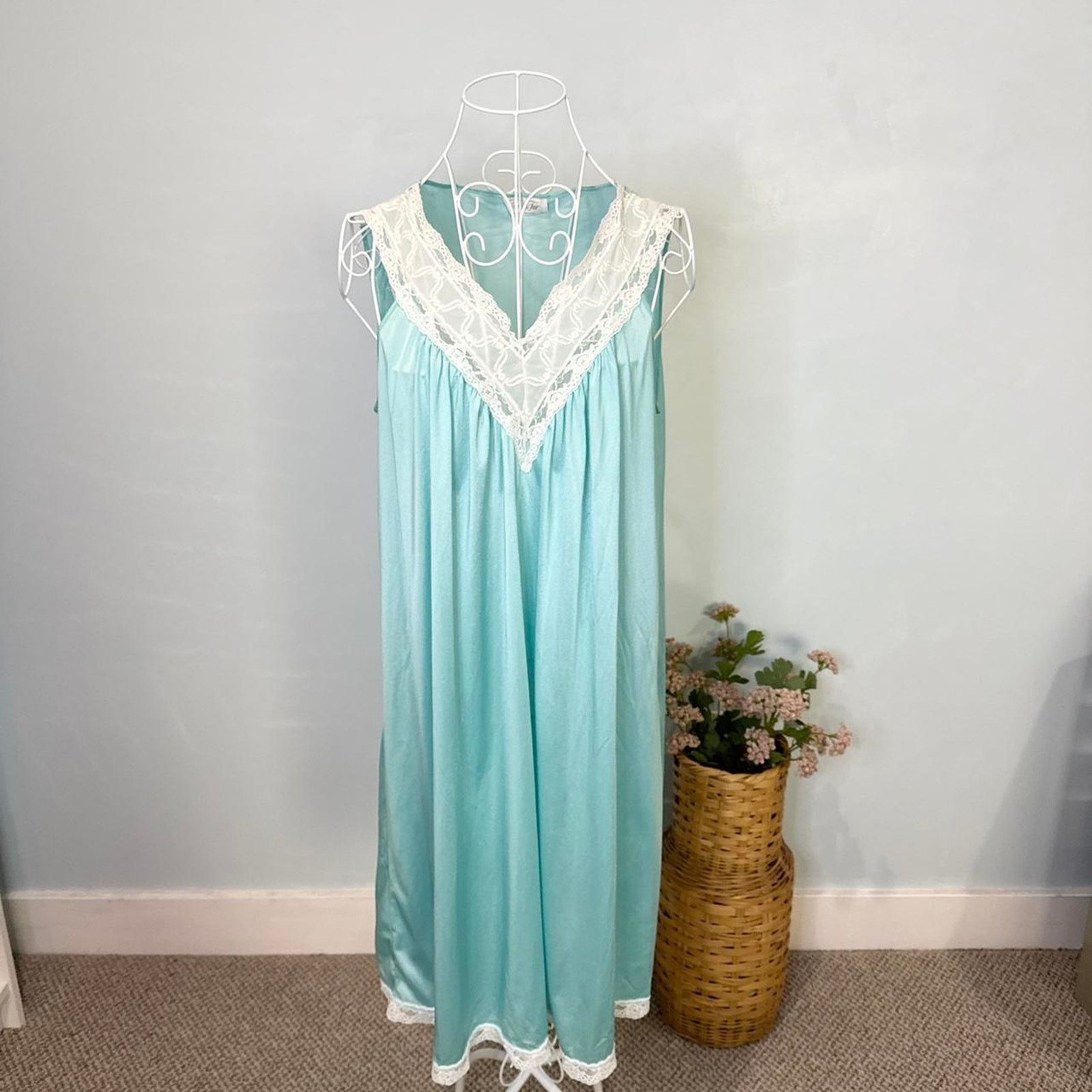 Other Vintage sea blue edwardian lace slip dress Size S / US 4 / IT 40 - 6 Thumbnail