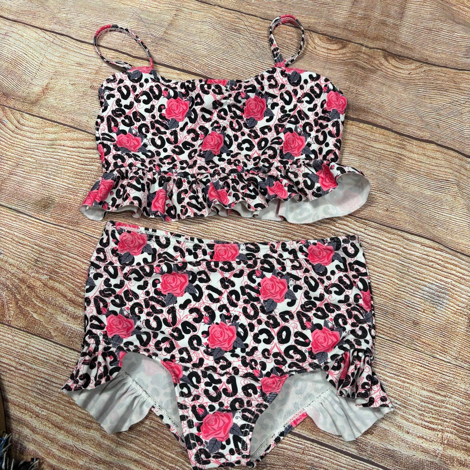 Other Ruffle Girl Size 7 Leopard Rose Print Two-Piece Swimsuit Size ONE SIZE - 1 Thumbnail