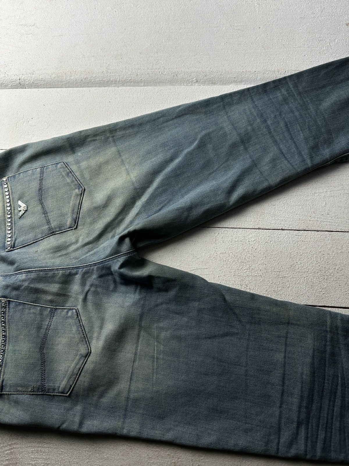 Armani 🚨 ARMANI JEANS WOMEN BLUE DENIM PANTS RINGSTONES Y2K Size 27" / US 4 / IT 40 - 11 Thumbnail