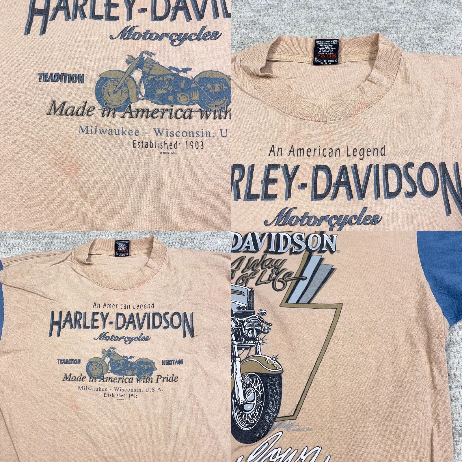 Harley Davidson VINTAGE Harley-Davidson Shirt Men Large Tan Blue 90s 1995 Made In USA Iowa Semi Size US L / EU 52-54 / 3 - 8 Thumbnail