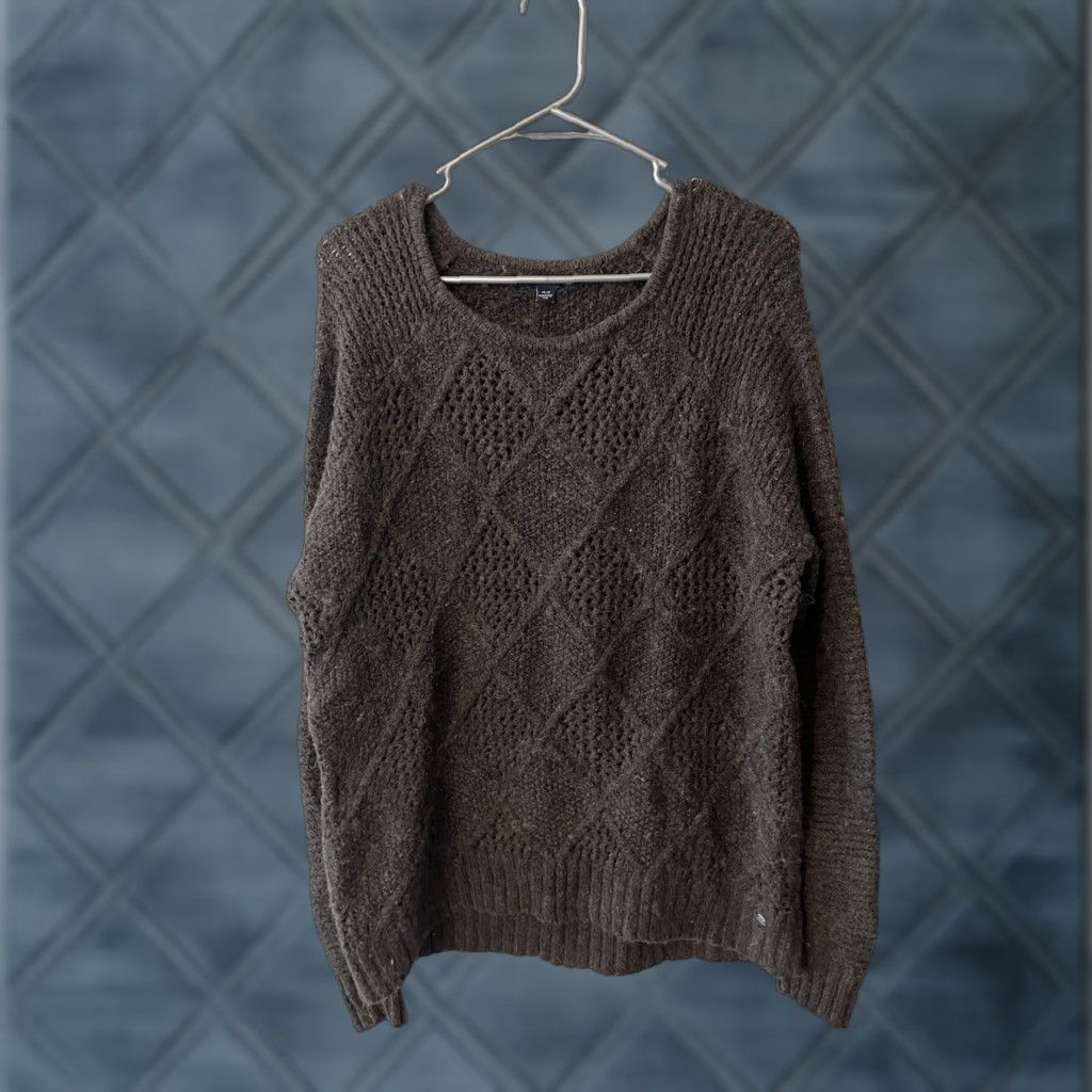 American Eagle Outfitters American Eagle Sweater Womens Medium Brown Diamond Stitch Crewneck Pullover Size M / US 6-8 / IT 42-44 - 1 Thumbnail
