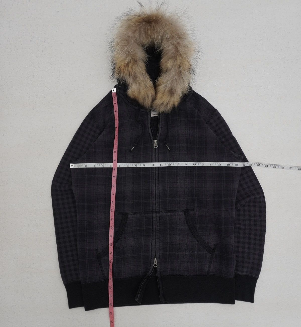 Japanese Brand 90s Japanese Double Zip Plaid Hoodie Fur Hoodie HG style Size US L / EU 52-54 / 3 - 6 Thumbnail
