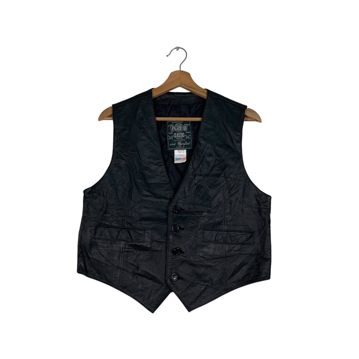 Japanese Brand PLUS-B Cowhide Black Leather Vest #1233-C56 Size US M / EU 48-50 / 2 - 1 Thumbnail