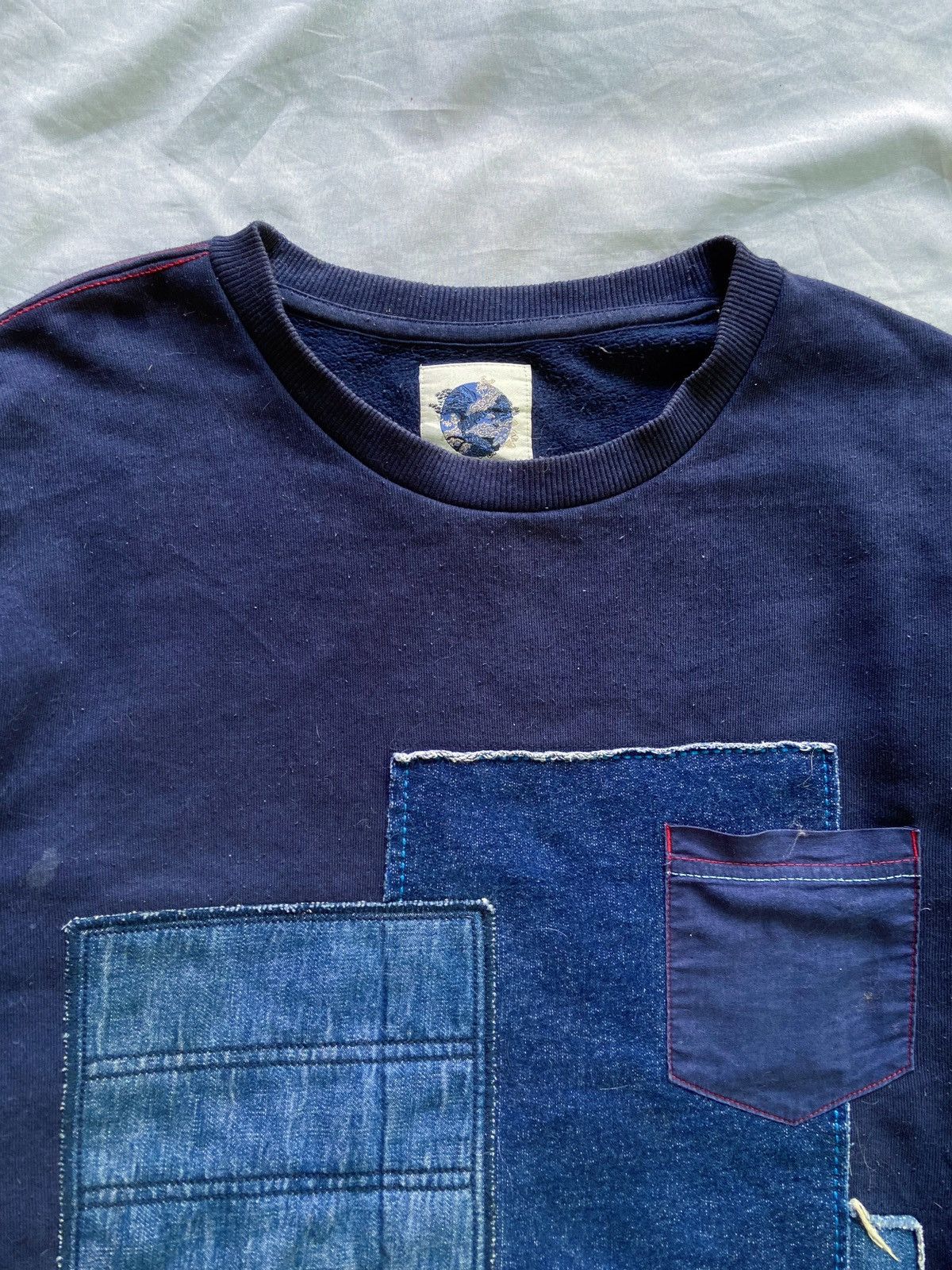 Japanese Brand SELECTED INDIGO PATCHWORK SWEATSHIRT Size US L / EU 52-54 / 3 - 8 Thumbnail