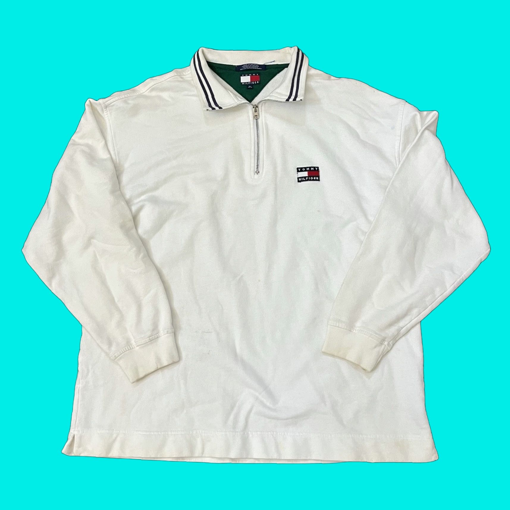 Tommy Hilfiger VINTAGE Tommy Hilfiger Jumper Pullover 1/4 Zip Beige Mens XL Knit Knitwear Zip Logo Classic Outdoor 90s Y2K Size US XL / EU 56 / 4 - 1 Thumbnail