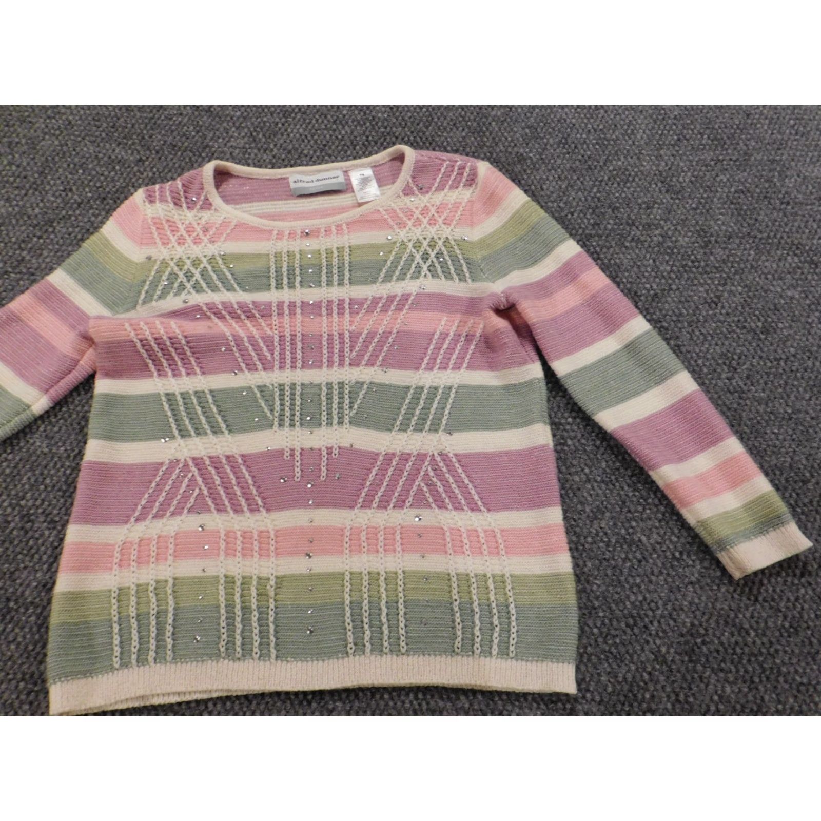 Vintage Alfred Dunner Womens Sweater PS Petites Pink Crewneck Striped Cap Sleeve Long Sleeve Pullover Knit Size S / US 4 / IT 40 - 3 Thumbnail