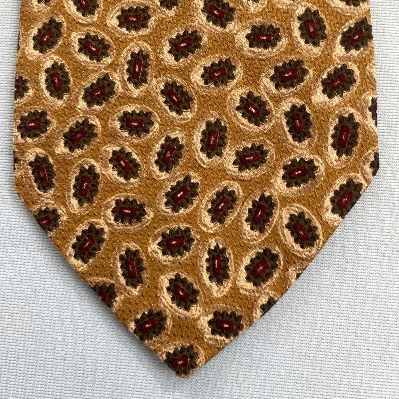 Robert Talbott VINTAGE Robert Tallbott Italy Silk Tie vtg 90s USA Gears Micro Neat Dots Yellow 4x58 Capsule Wide Necktie Size ONE SIZE - 2 Thumbnail