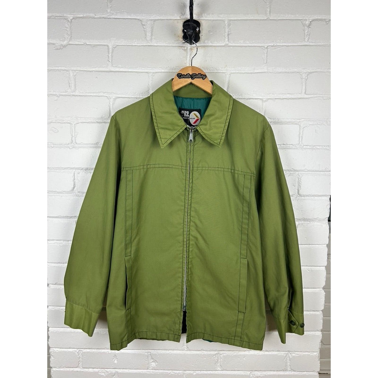 Vintage Vintage 80s Rice Sports Wear Sage Green Collared Jacket L Size US L / EU 52-54 / 3 - 1 Thumbnail
