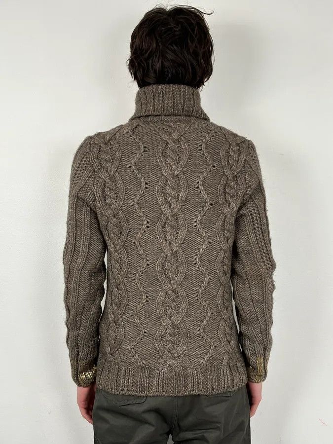 Roberto Cavalli AW2007 Cavalli Grey Wool Cable Knit Logo Buttoned Sweater Size US M / EU 48-50 / 2 - 3 Thumbnail