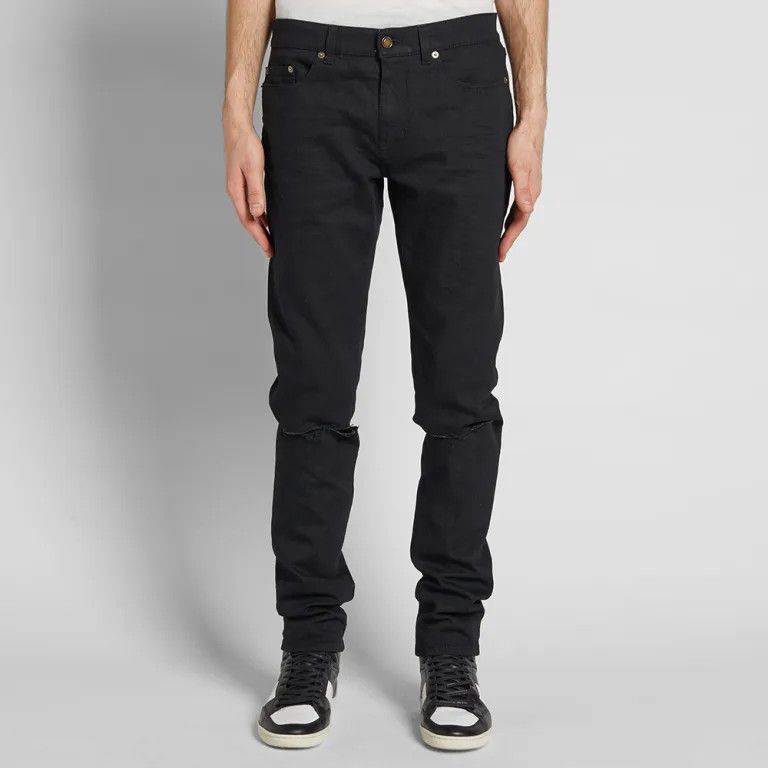 Saint Laurent Paris o1s1wg111124 Original Low Waisted Ripped Skinny Jean Black Size US 27 - 7 Thumbnail