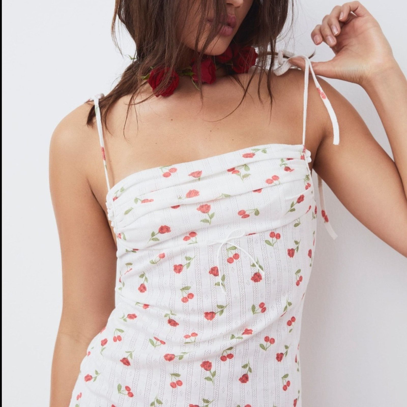 For Love & Lemons For Love & Lemons Cherry Roses Pointelle Mini Dress - XXS Size XXS / US 00 / IT 34 - 2 Thumbnail