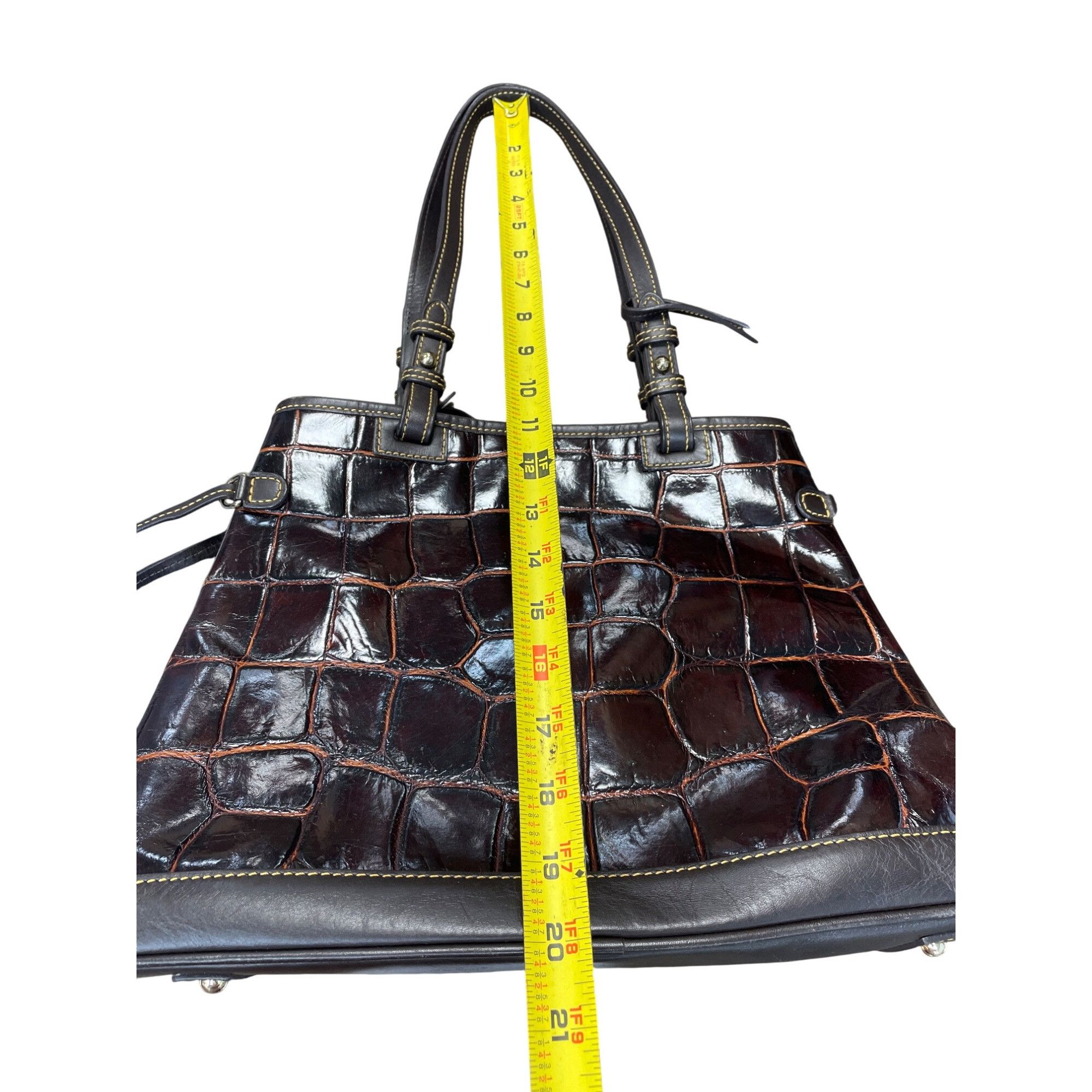 Dooney Bourke Womans Brown Croc Embossed Leather Tote Wristl