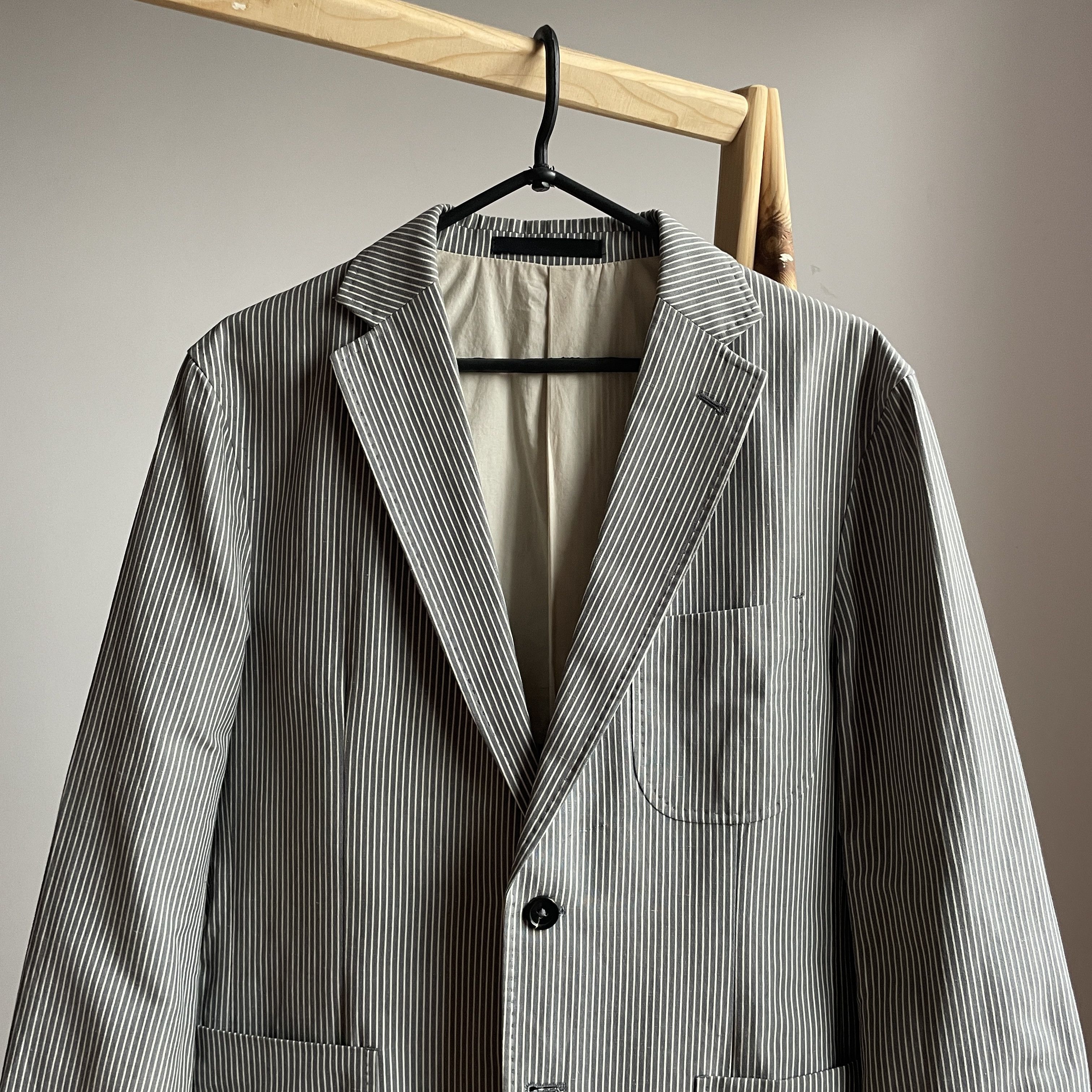 Paoloni Paoloni Cotton/Linen Half Lined Striped Gray Blazer Size 40R - 4 Thumbnail