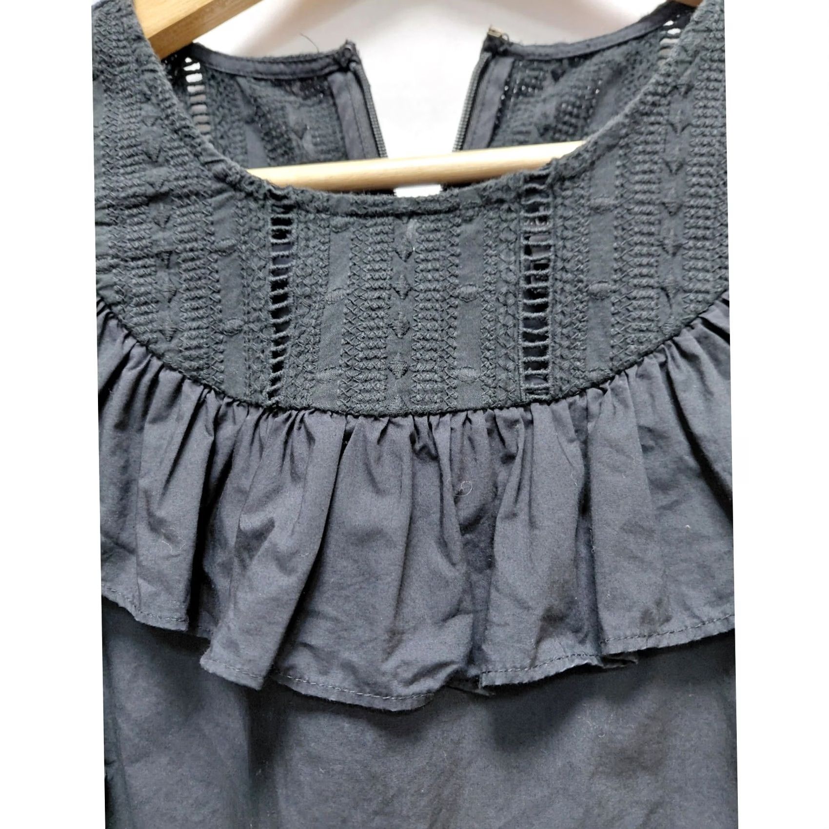 J.Crew J.CREW Dress Womens 4 Black Ruffle Neck Textured Yoke Cotton Sleeveless Size Size S / US 4 / IT 40 - 3 Thumbnail