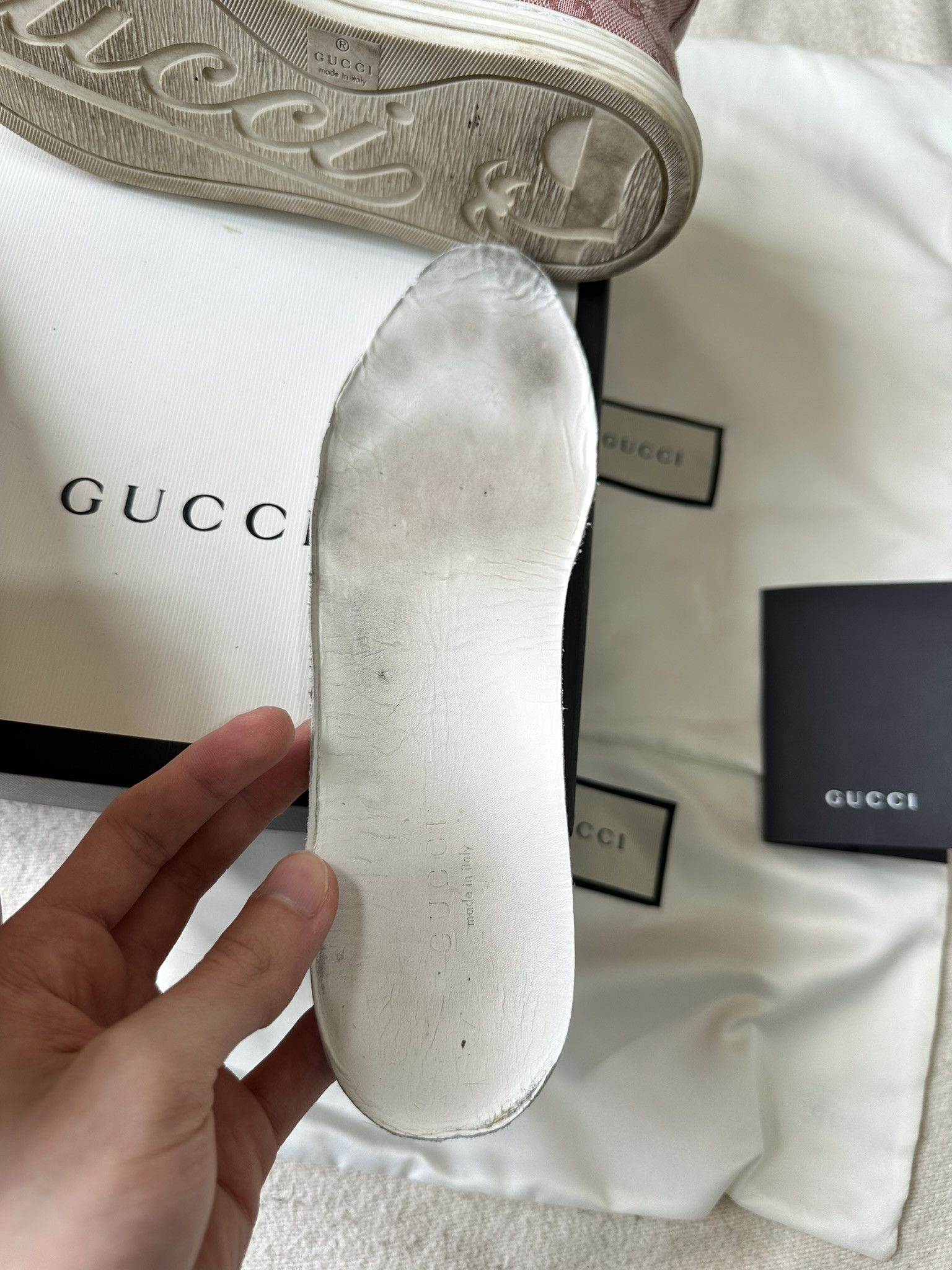 Gucci Gucci High-top Sneakers Pink Canvas and Leather Monogram Size US 6 / IT 36 - 12 Thumbnail