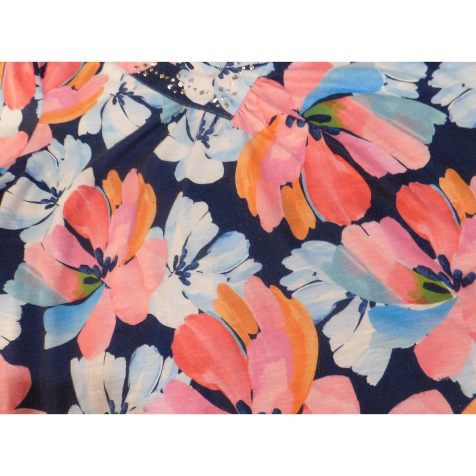 Vintage Alfred Dunner Blouse L Blue Floral Pink Coastal Stretch Polyester Women Regular Vintage No Size L / US 10 / IT 46 - 5 Thumbnail