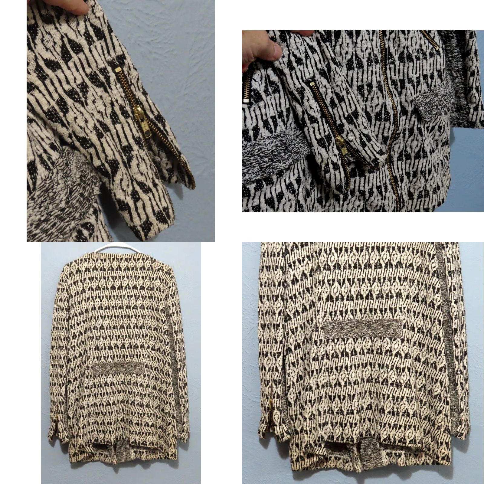 Lucky Brand Lucky Brand Long Black/White Knit Full Zip Moto Jacket Womens XL Size XL / US 12-14 / IT 48-50 - 8 Thumbnail