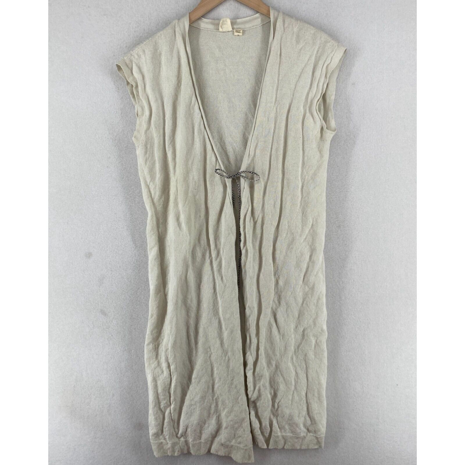 image of Eileen Fisher The Fisher Project Vest M Cotton Metallic Cardigan Tie Button Front Duster Ivory in W