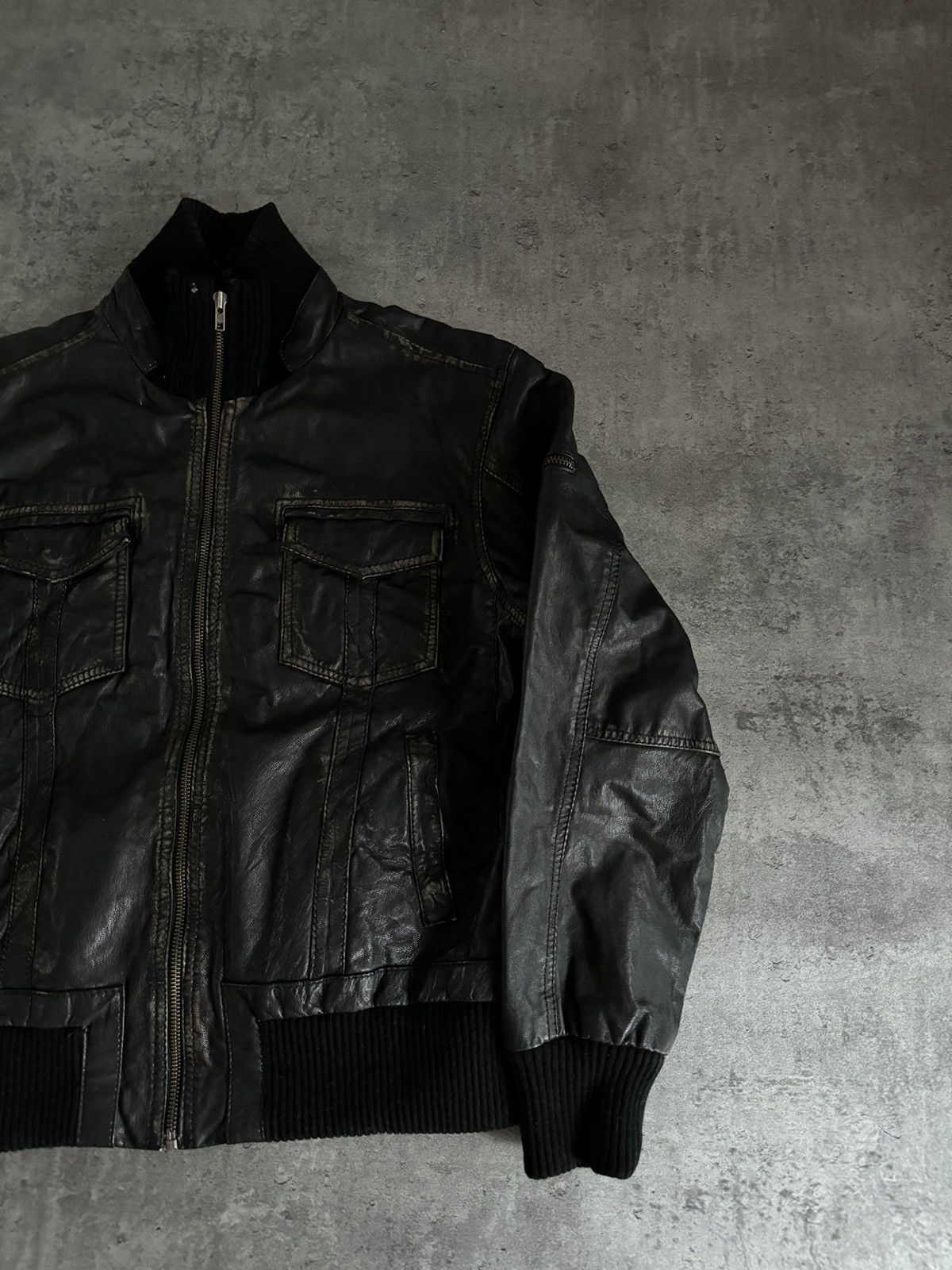 Genuine Leather × Vintage Real Leather Bomber Jacket black boxy Opium! vintage rap y2k Size US XL / EU 56 / 4 - 2 Thumbnail